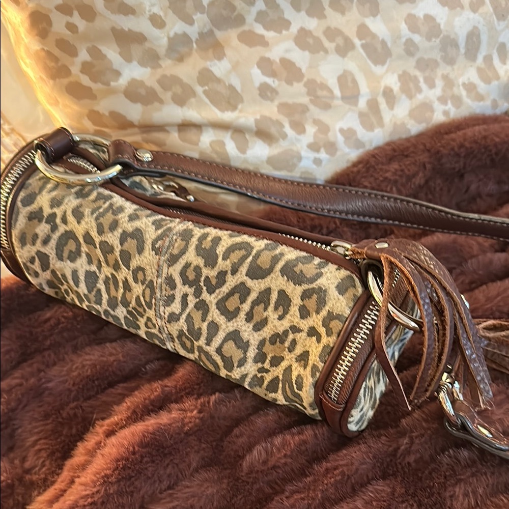 Leopard Print Brown Leather Women's Bag